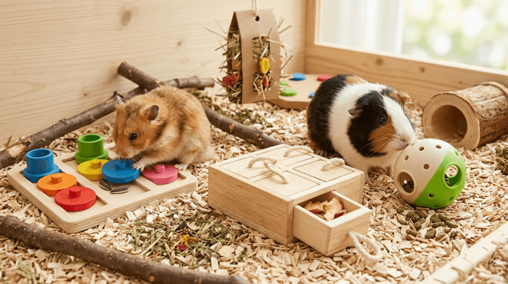 Interactive puzzle toys for mental stimulation of small curious pets