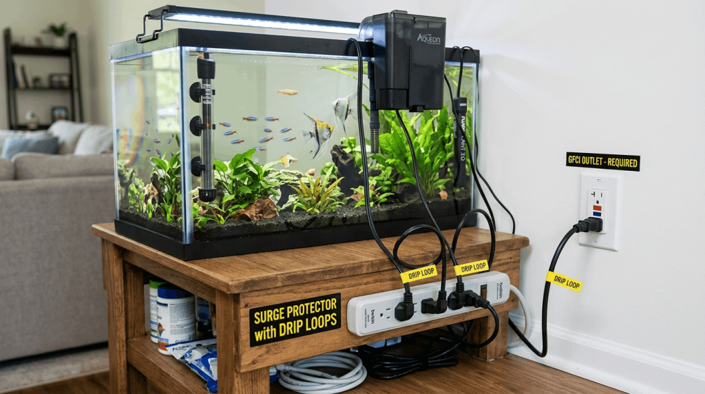 Aquarium electrical safety practices and equipment setup guidelines