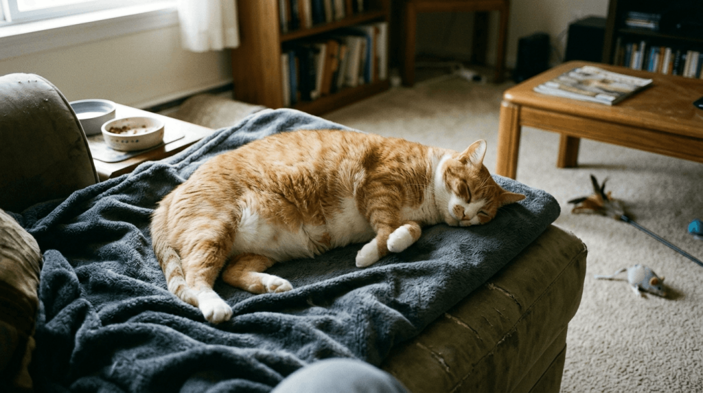 Overweight cat showing effects of inactivity and obesity issues