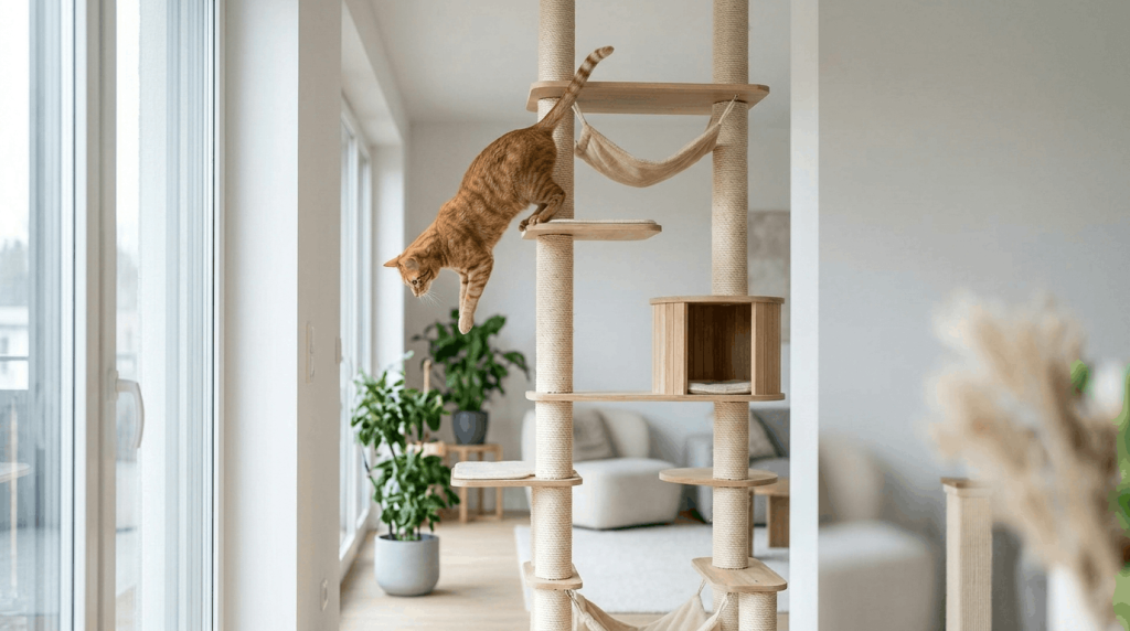 Indoor cat exercise activities and physical enrichment needs.