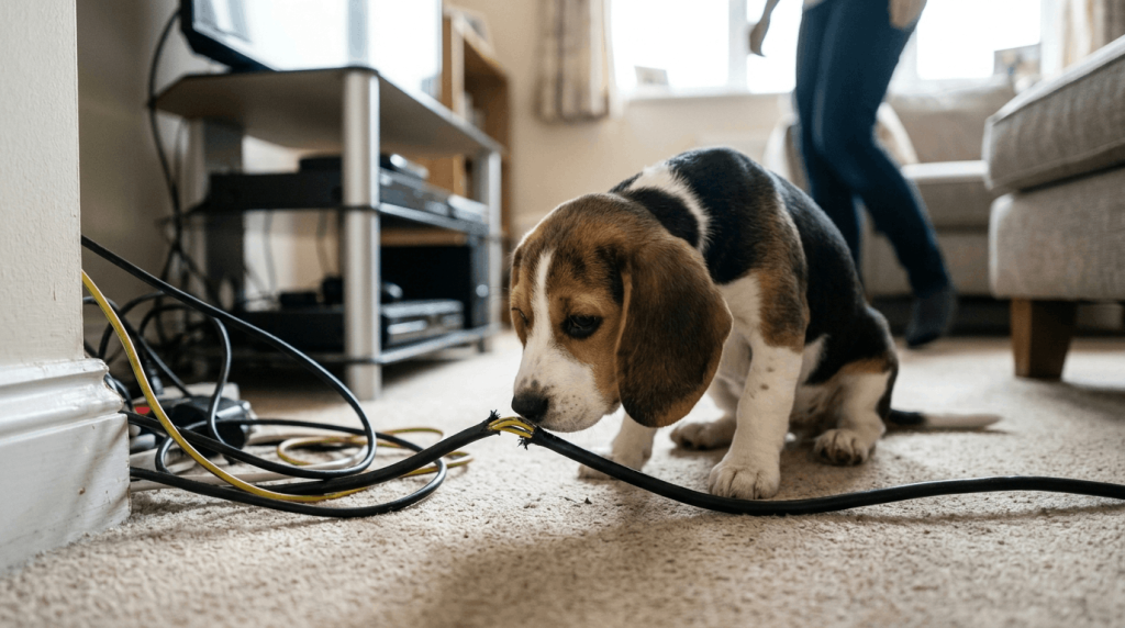 Electrical cords posing danger hazard for dogs at home