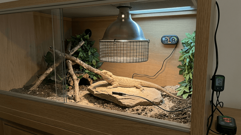 Heat lamp safety setup and precautions for reptile enclosures