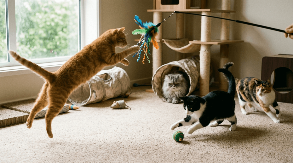 Play-based exercise activities and toys for cats physical fitness