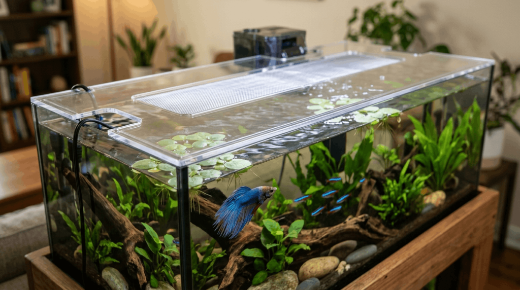 Preventing fish from jumping out of aquarium tanks with covers