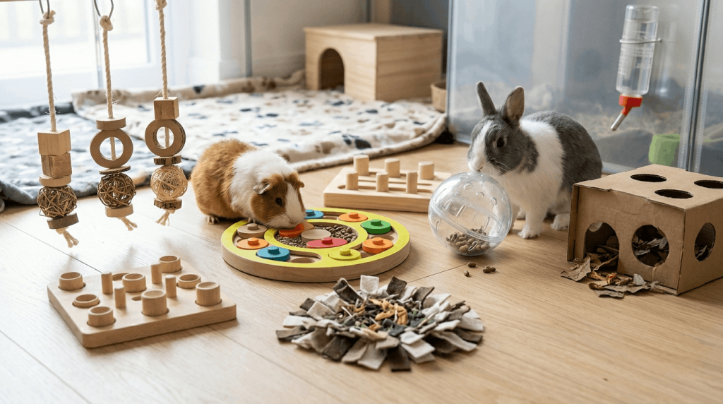 Puzzle toys and enrichment activities for small pets like hamsters