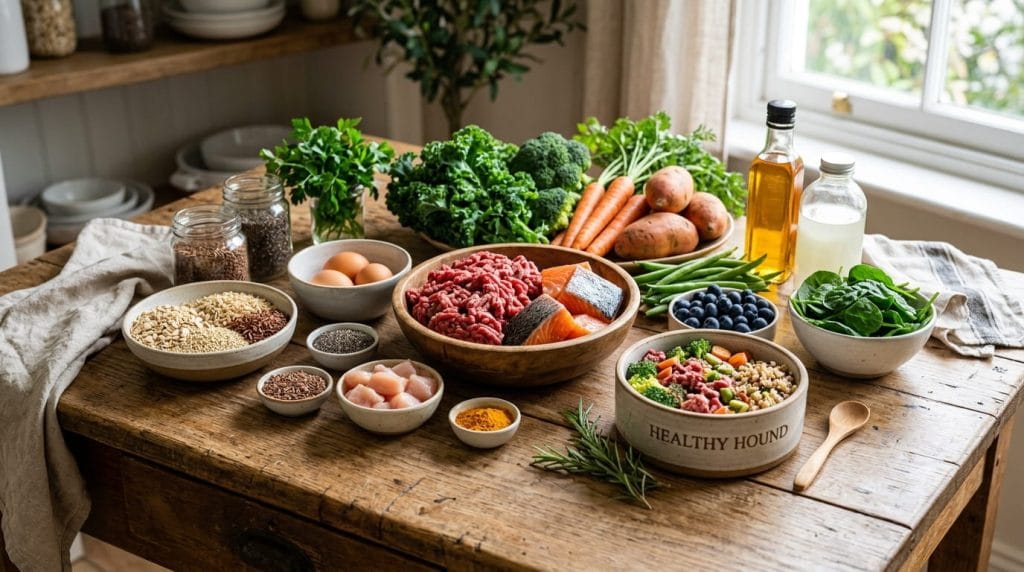 High-quality dog ingredients with fresh meat proteins vegetables and nutritious whole foods